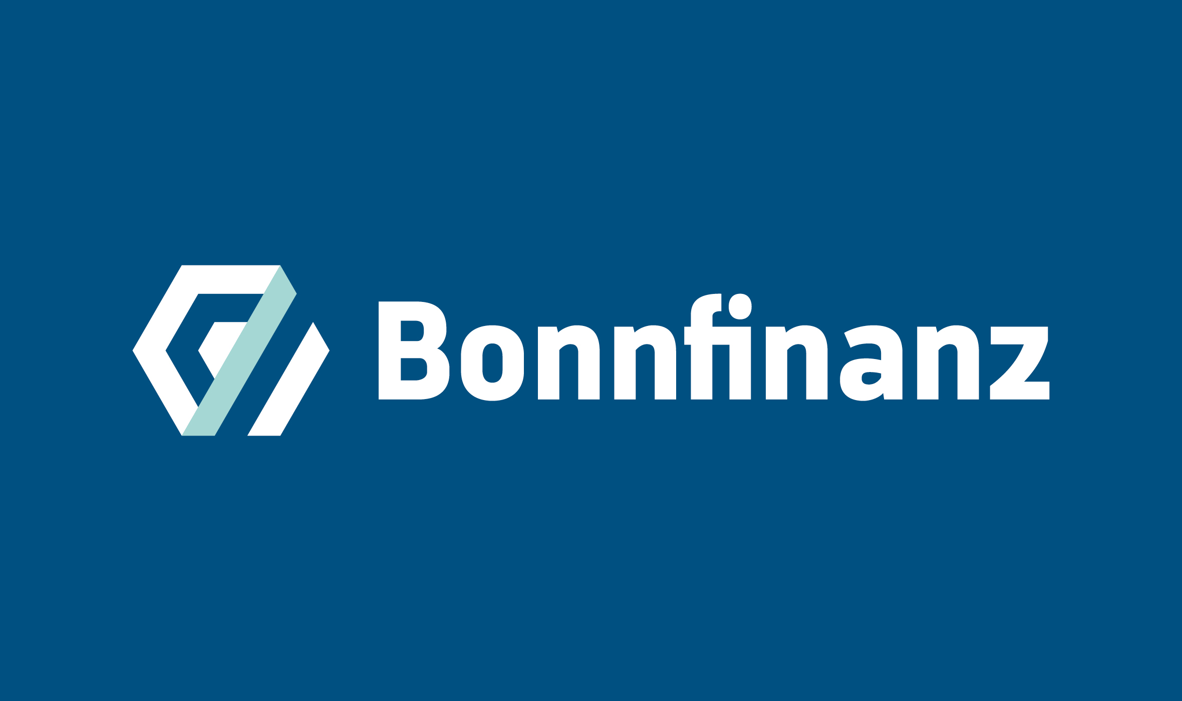 Bonnfinanz Redesign Wort-Bildmarke auf Blau / True Blue