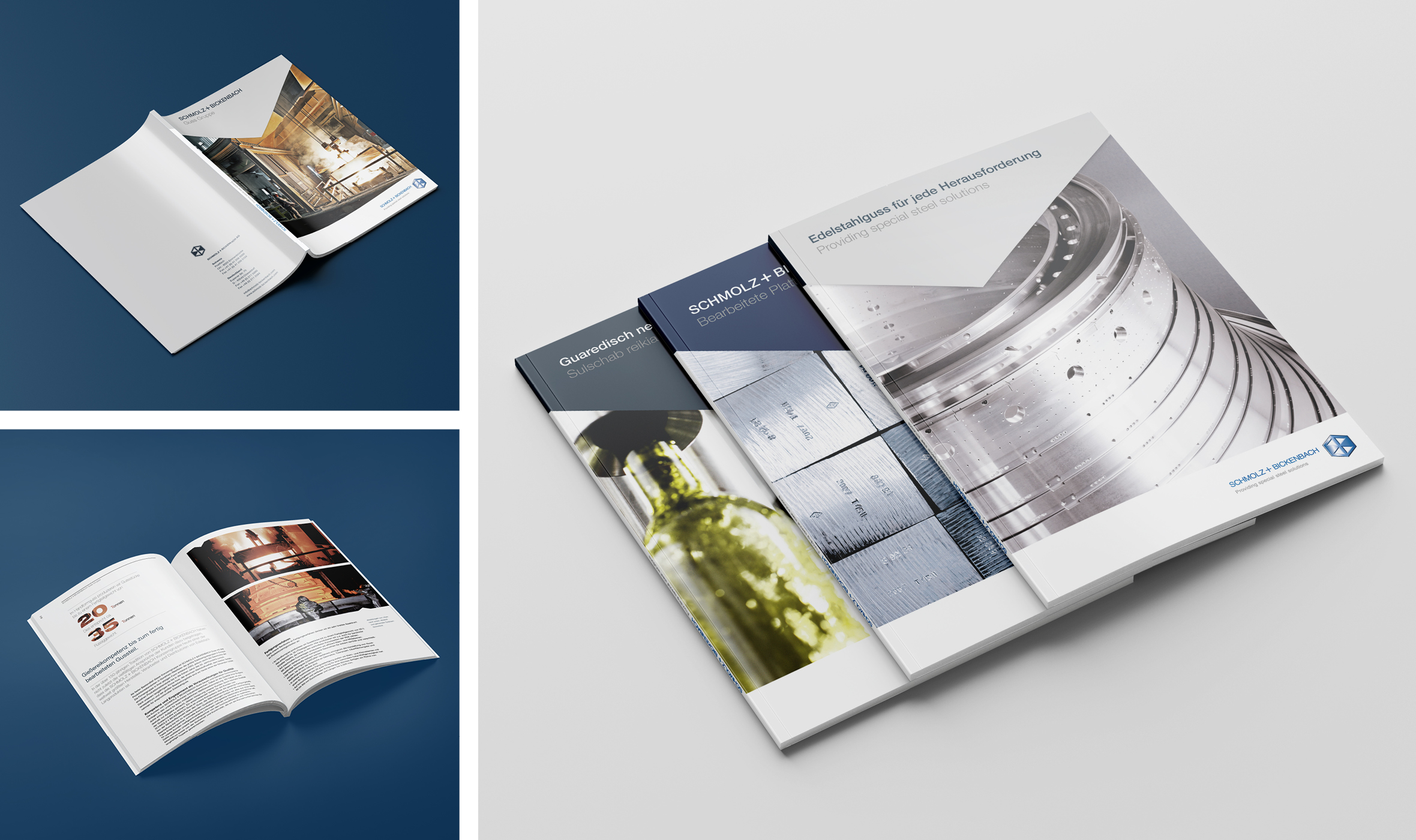 Schmolz + Bickenbach AG, Logo Redesign, Corporate Design, Literatur, Broschüren Titel, Cover Design, Produkt Broschüre, Anwendungs Broschüre, Image Broschüre