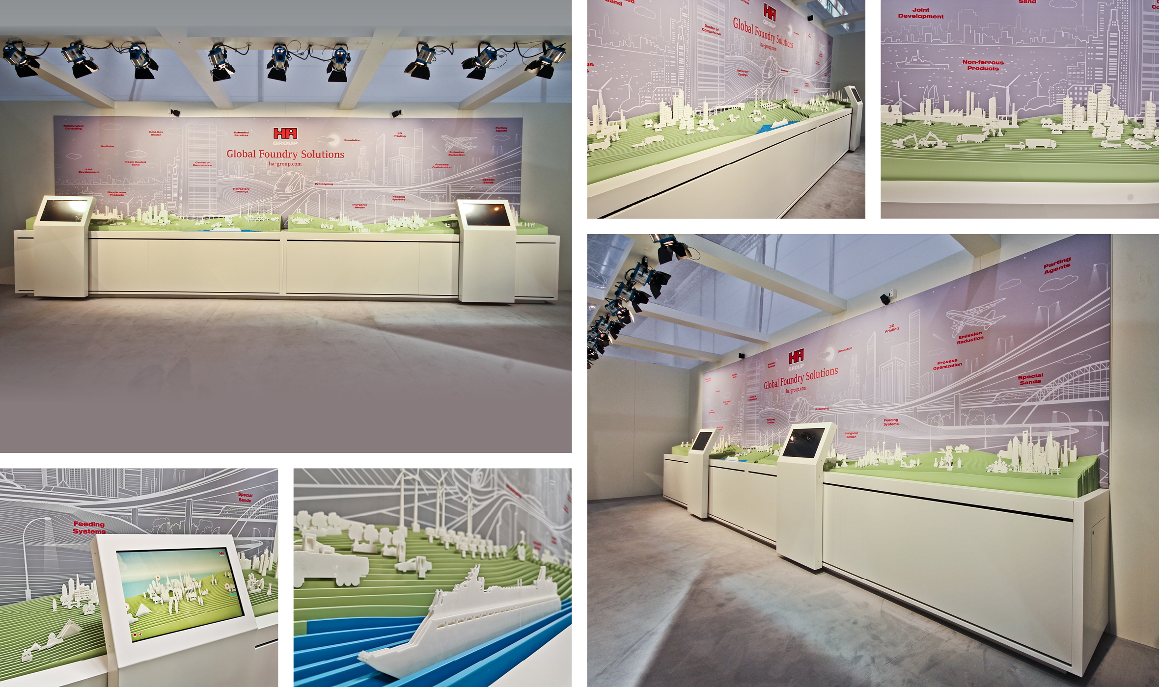 Hüttenes-Albertus Chemische Werke, HA Group, GIFA 2019, Giesserei Fachmesse, Messe, Trade Show, Konzept, Messe Design, Parametric, Vielschichtig, Facetten, innovative Giessereichemie, Aufbau Messestand, Messebau, Konstruktion, Präzision, Exponat, Augmented-Reality, Erlebniswelt, digital / analog, Foundry Inside, Global Foundry Solutions